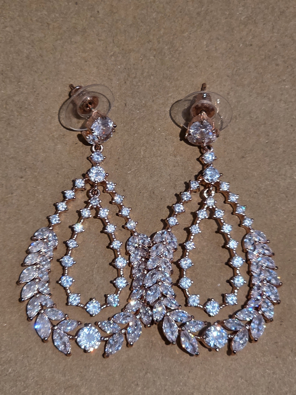Rose Gold Teardrop Crystal Dangle Earrings